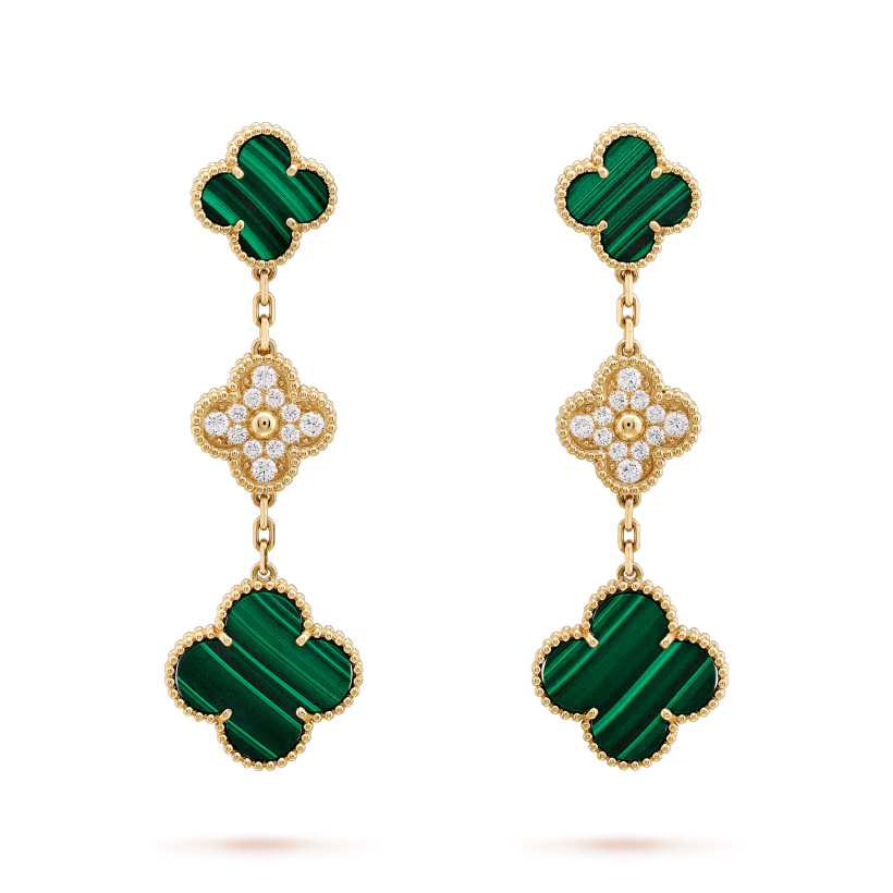 [kincade]CLOVER EARRINGS GOLD MALACHITE DIAMOND 3 MOTIF