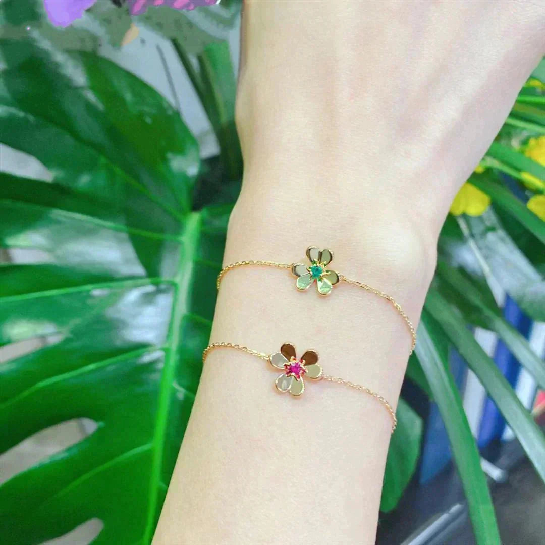 [kincade]FRIVOLE GOLD FLOWER PINK MALACHITE BRACELET