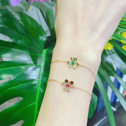 [kincade]FRIVOLE GOLD FLOWER PINK MALACHITE BRACELET