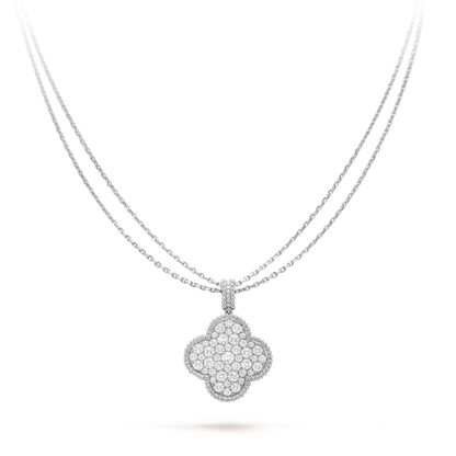 [kincade]CLOVER 25MM SILVER FULL DIAMOND BIG CLOVER NECKLACE