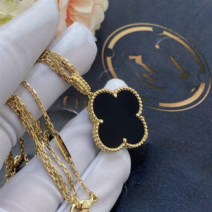 [kincade]CLOVER 25MM GOLD ONYX BIG CLOVER NECKLACE