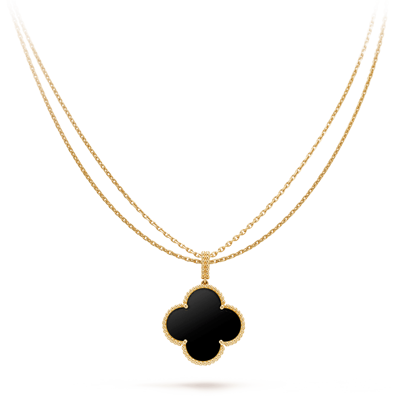 [kincade]CLOVER 25MM GOLD ONYX BIG CLOVER NECKLACE