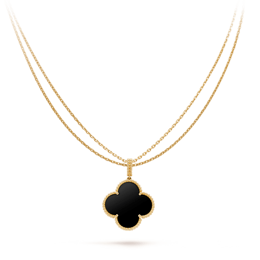 [kincade]CLOVER 25MM GOLD ONYX BIG CLOVER NECKLACE