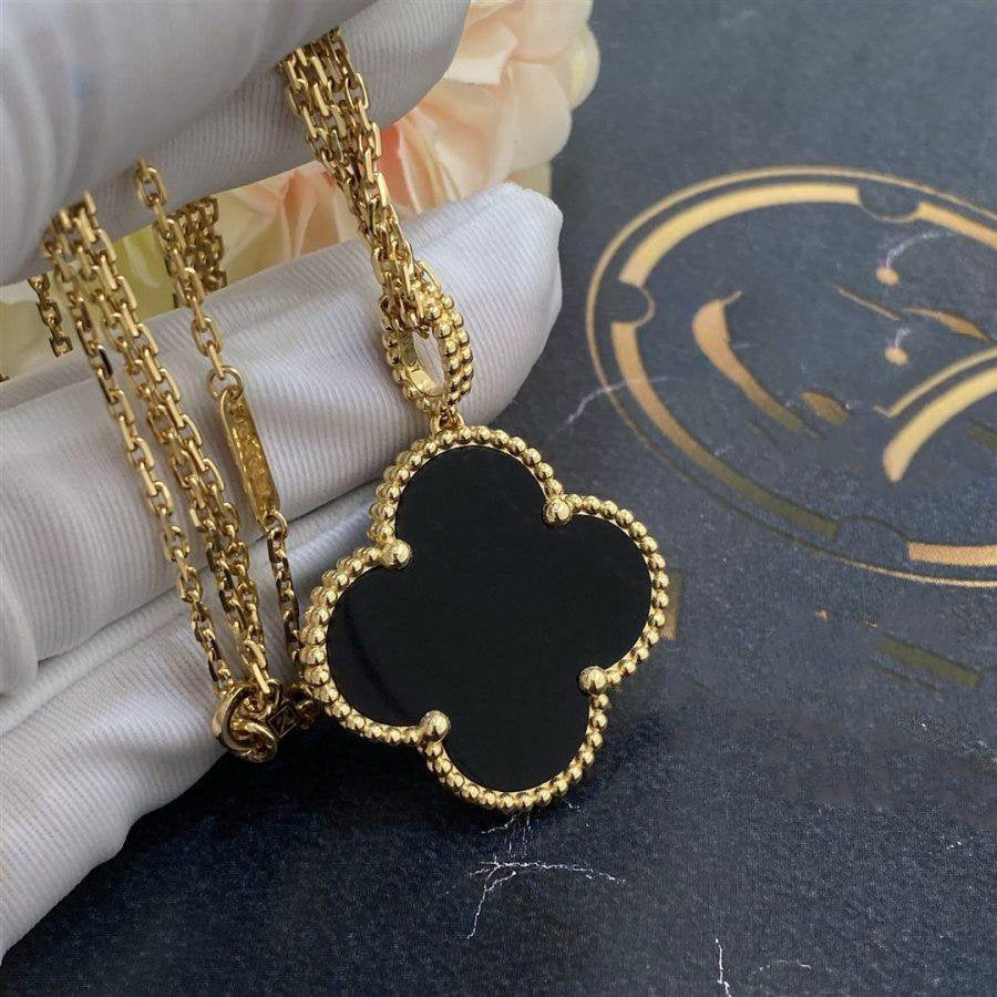 [kincade]CLOVER 25MM GOLD ONYX BIG CLOVER NECKLACE