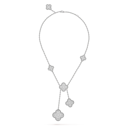 [kincade]CLOVER 5 MOTIFS SILVER DIAMONDS NECKLACE